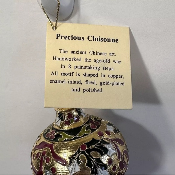 Precious Cloisonne Enamel Ornament Gold Plate Holly Berry On Copper Artisan Made - Picture 3 of 14